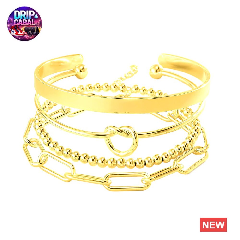 Gold Plated Brass Bangle Cuff Bracelets Stack Set Trendy Elegant Jewelry